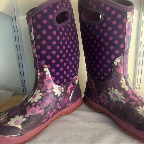 Bogs Boots Classic Tall Waterproof Rain Floral Flower Size 6 Purple Outdoor - Picture 4 of 7